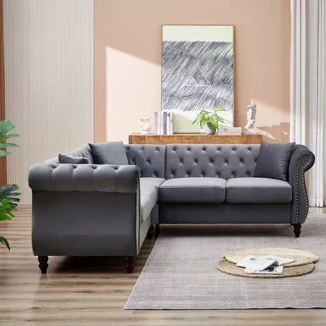 Button Tufted L shape sofa set