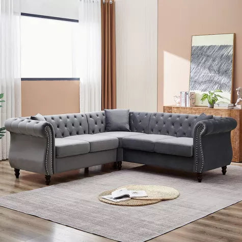 Button Tufted L shape sofa set