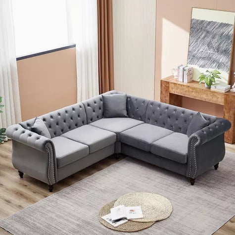 Button Tufted L shape sofa set